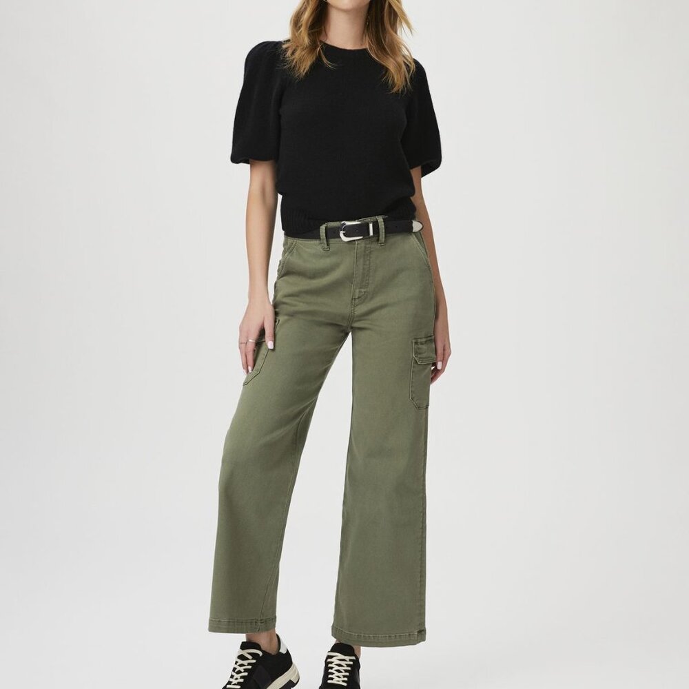 PAIGE Carly Wide Leg Cargo women's jeans in Vintage Ivy Green Size 29 NEW - Picture 1 of 11